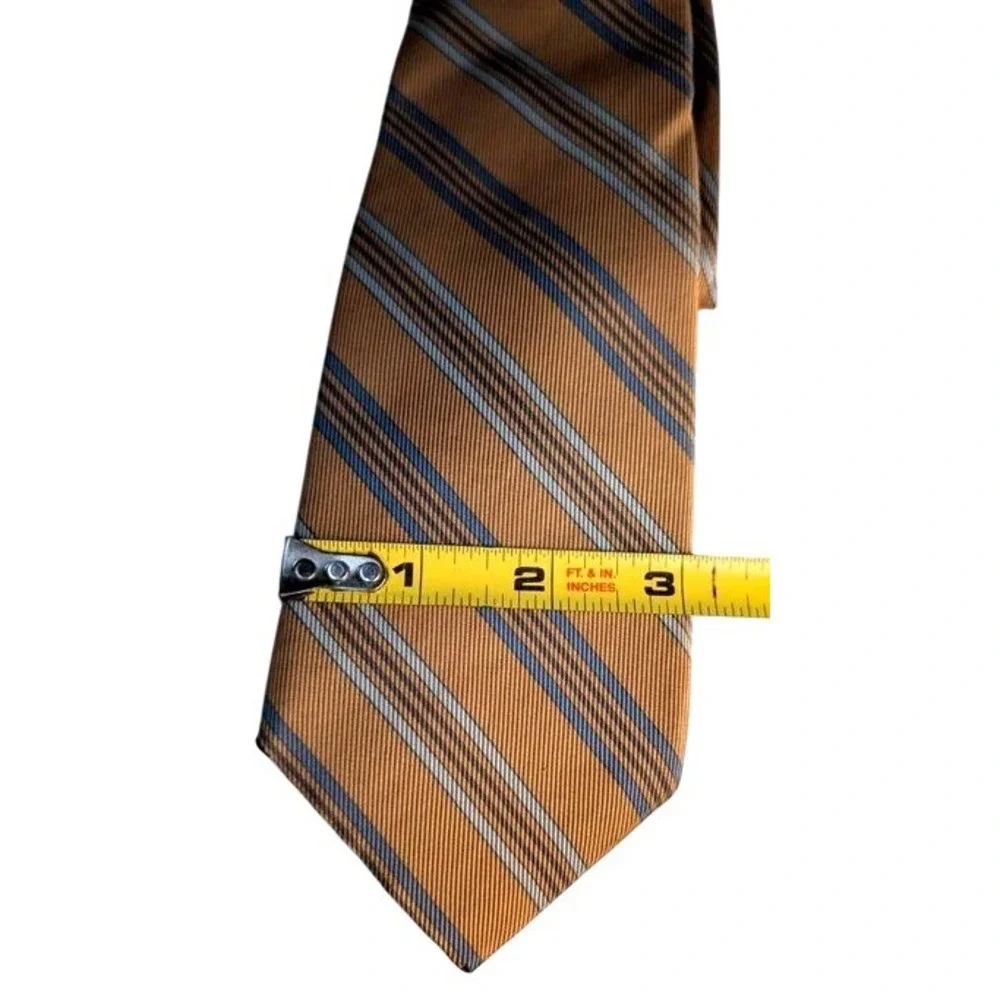 Yves Saint Laurent Tie Men OS Gold/Blue/Silver Striped Silk Classic Necktie~VTG.